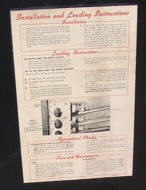 Coca Cola Vendo 63 Bottle Machine - Operating Instructions